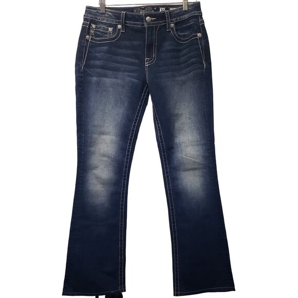 MISS ME CHLOE BOOT Jeans Women's Size 30 Embellished Cross Style #M3437B in EUC - Picture 1 of 16